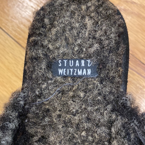 Stuart Weitzman platform slides, black suede, size 7, faux fur lining